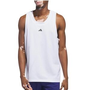 adidas Men Basketball Legends Loose Fit Breathable Classic Tank White Size 2XL